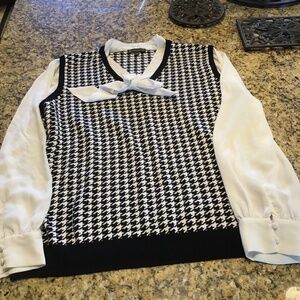 Adrianna Papell houndstooth bow sweater blouse top size xl